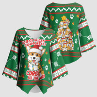 Corgi Dog Lights Corgi Bells Corgi All the Way Kimono Sleeve Blouse wirh Green Snowflake Pattern Design - Wonder Print Shop
