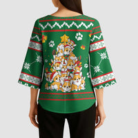 Corgi Dog Lights Corgi Bells Corgi All the Way Kimono Sleeve Blouse wirh Green Snowflake Pattern Design - Wonder Print Shop