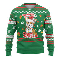 Corgi Dog Lights Corgi Bells Corgi All the Way Ugly Christmas Sweater wirh Green Snowflake Pattern Design - Wonder Print Shop