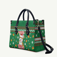 Corgi Dog Lights Corgi Bells Corgi All the Way Leather Bag wirh Green Snowflake Pattern Design - Wonder Print Shop