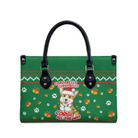 Corgi Dog Lights Corgi Bells Corgi All the Way Leather Bag wirh Green Snowflake Pattern Design - Wonder Print Shop