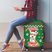 Corgi Dog Lights Corgi Bells Corgi All the Way Luggage Cover wirh Green Snowflake Pattern Design - Wonder Print Shop