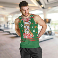 Corgi Dog Lights Corgi Bells Corgi All the Way Men Tank Top wirh Green Snowflake Pattern Design - Wonder Print Shop