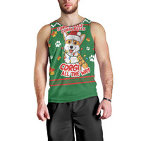 Corgi Dog Lights Corgi Bells Corgi All the Way Men Tank Top wirh Green Snowflake Pattern Design - Wonder Print Shop