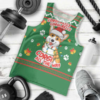 Corgi Dog Lights Corgi Bells Corgi All the Way Men Tank Top wirh Green Snowflake Pattern Design - Wonder Print Shop