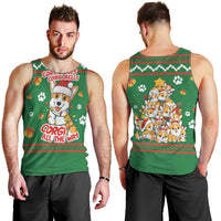 Corgi Dog Lights Corgi Bells Corgi All the Way Men Tank Top wirh Green Snowflake Pattern Design - Wonder Print Shop