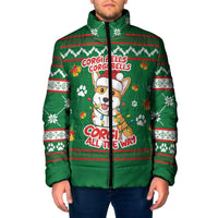 Corgi Dog Lights Corgi Bells Corgi All the Way Padded Jacket wirh Green Snowflake Pattern Design - Wonder Print Shop