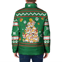 Corgi Dog Lights Corgi Bells Corgi All the Way Padded Jacket wirh Green Snowflake Pattern Design - Wonder Print Shop