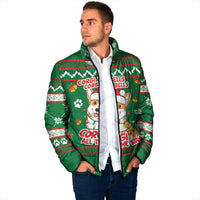 Corgi Dog Lights Corgi Bells Corgi All the Way Padded Jacket wirh Green Snowflake Pattern Design - Wonder Print Shop