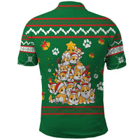 Corgi Dog Lights Corgi Bells Corgi All the Way Polo Shirt wirh Green Snowflake Pattern Design - Wonder Print Shop