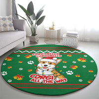 Corgi Dog Lights Corgi Bells Corgi All the Way Round Carpet wirh Green Snowflake Pattern Design - Wonder Print Shop