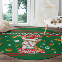 Corgi Dog Lights Corgi Bells Corgi All the Way Round Carpet wirh Green Snowflake Pattern Design - Wonder Print Shop