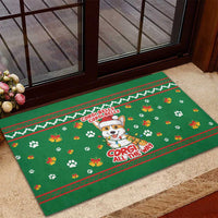 Corgi Dog Lights Corgi Bells Corgi All the Way Rubber Doormat wirh Green Snowflake Pattern Design - Wonder Print Shop