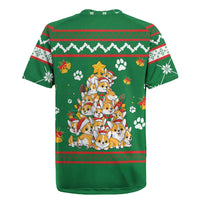 Corgi Dog Lights Corgi Bells Corgi All the Way Rugby Jersey wirh Green Snowflake Pattern Design - Wonder Print Shop