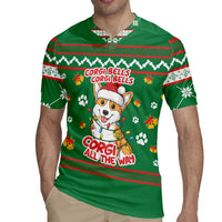 Corgi Dog Lights Corgi Bells Corgi All the Way Rugby Jersey wirh Green Snowflake Pattern Design - Wonder Print Shop