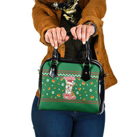 Corgi Dog Lights Corgi Bells Corgi All the Way Shoulder Handbag wirh Green Snowflake Pattern Design - Wonder Print Shop