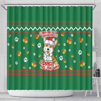 Corgi Dog Lights Corgi Bells Corgi All the Way Shower Curtain wirh Green Snowflake Pattern Design - Wonder Print Shop
