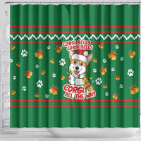 Corgi Dog Lights Corgi Bells Corgi All the Way Shower Curtain wirh Green Snowflake Pattern Design - Wonder Print Shop