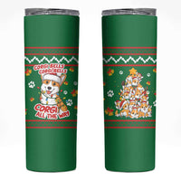 Corgi Dog Lights Corgi Bells Corgi All the Way Skinny Tumbler wirh Green Snowflake Pattern Design - Wonder Print Shop