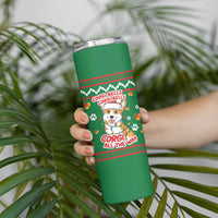 Corgi Dog Lights Corgi Bells Corgi All the Way Skinny Tumbler wirh Green Snowflake Pattern Design - Wonder Print Shop