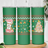 Corgi Dog Lights Corgi Bells Corgi All the Way Skinny Tumbler wirh Green Snowflake Pattern Design - Wonder Print Shop