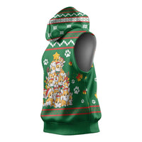 Corgi Dog Lights Corgi Bells Corgi All the Way Sleeveless Hoodie wirh Green Snowflake Pattern Design - Wonder Print Shop