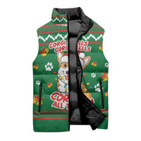 Corgi Dog Lights Corgi Bells Corgi All the Way Sleeveless Puffer Jacket wirh Green Snowflake Pattern Design - Wonder Print Shop