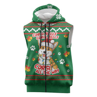 Corgi Dog Lights Corgi Bells Corgi All the Way Sleeveless Zip Hoodie wirh Green Snowflake Pattern Design - Wonder Print Shop