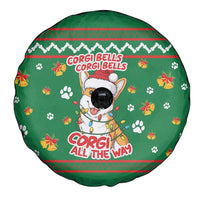 Corgi Dog Lights Corgi Bells Corgi All the Way Spare Tire Cover wirh Green Snowflake Pattern Design - Wonder Print Shop