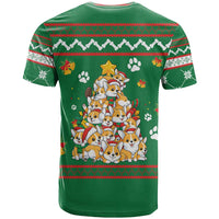 Corgi Dog Lights Corgi Bells Corgi All the Way T Shirt wirh Green Snowflake Pattern Design - Wonder Print Shop