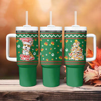 Corgi Dog Lights Corgi Bells Corgi All the Way Tumbler With Handle wirh Green Snowflake Pattern Design - Wonder Print Shop