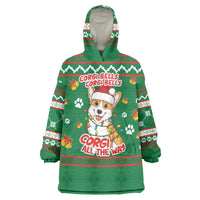 Corgi Dog Lights Corgi Bells Corgi All the Way Wearable Blanket Hoodie wirh Green Snowflake Pattern Design - Wonder Print Shop