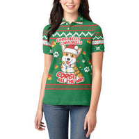 Corgi Dog Lights Corgi Bells Corgi All the Way Women Polo Shirt wirh Green Snowflake Pattern Design - Wonder Print Shop