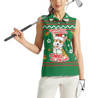 Corgi Dog Lights Corgi Bells Corgi All the Way Women Sleeveless Polo Shirt wirh Green Snowflake Pattern Design - Wonder Print Shop