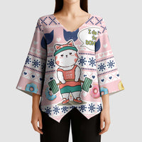 Cat I Do It For Donuts Christmas Kimono Sleeve Blouse Xmas Holiday Patterns - Wonder Print Shop