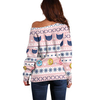 Cat I Do It For Donuts Christmas Off Shoulder Sweater Xmas Holiday Patterns - Wonder Print Shop
