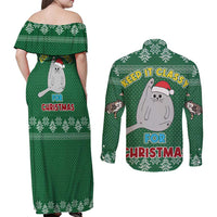 Cat Keep It Classy Christmas Couples Matching Off Shoulder Maxi Dress and Long Sleeve Button Shirt Xmas Holiday Patterns - Wonder Print Shop