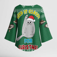 Cat Keep It Classy Christmas Kimono Sleeve Blouse Xmas Holiday Patterns - Wonder Print Shop
