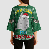 Cat Keep It Classy Christmas Kimono Sleeve Blouse Xmas Holiday Patterns - Wonder Print Shop
