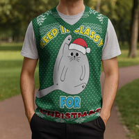 Cat Keep It Classy Christmas Knitted V-Neck Vest Xmas Holiday Patterns - Wonder Print Shop