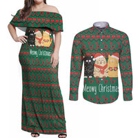 Cat Meowy Christmas Couples Matching Off Shoulder Maxi Dress and Long Sleeve Button Shirt Xmas Holiday Patterns - Wonder Print Shop