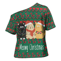 Cat Meowy Christmas Cross Shoulder Shirt Xmas Holiday Patterns - Wonder Print Shop