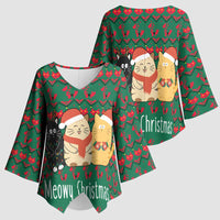 Cat Meowy Christmas Kimono Sleeve Blouse Xmas Holiday Patterns - Wonder Print Shop