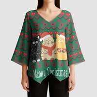 Cat Meowy Christmas Kimono Sleeve Blouse Xmas Holiday Patterns - Wonder Print Shop