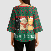 Cat Meowy Christmas Kimono Sleeve Blouse Xmas Holiday Patterns - Wonder Print Shop