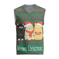 Cat Meowy Christmas Knitted V-Neck Vest Xmas Holiday Patterns - Wonder Print Shop