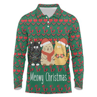 Cat Meowy Christmas Long Sleeve Polo Shirt Xmas Holiday Patterns - Wonder Print Shop