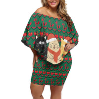 Cat Meowy Christmas Off Shoulder Short Dress Xmas Holiday Patterns - Wonder Print Shop