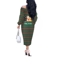 Cat Meowy Christmas Off The Shoulder Long Sleeve Dress Xmas Holiday Patterns - Wonder Print Shop