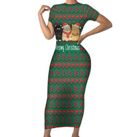 Cat Meowy Christmas Short Sleeve Bodycon Dress Xmas Holiday Patterns - Wonder Print Shop